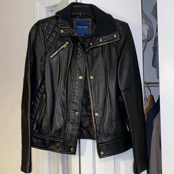 Cole Han Genuine Lambskin Leather Jacket with Quilt design - Picture 1 of 1
